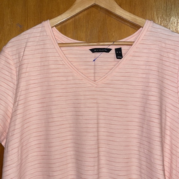 •H BY HALSTON•V NECK STRIPED PINK SHORT SLEEVE TEE SHIRT SIZE XL EUC - Picture 7 of 8